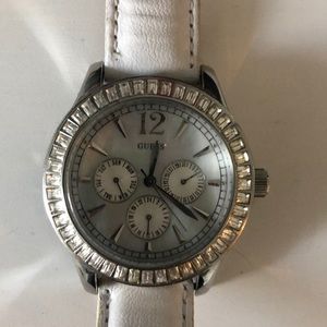 Guess Silver Tone Watch with Leather Band